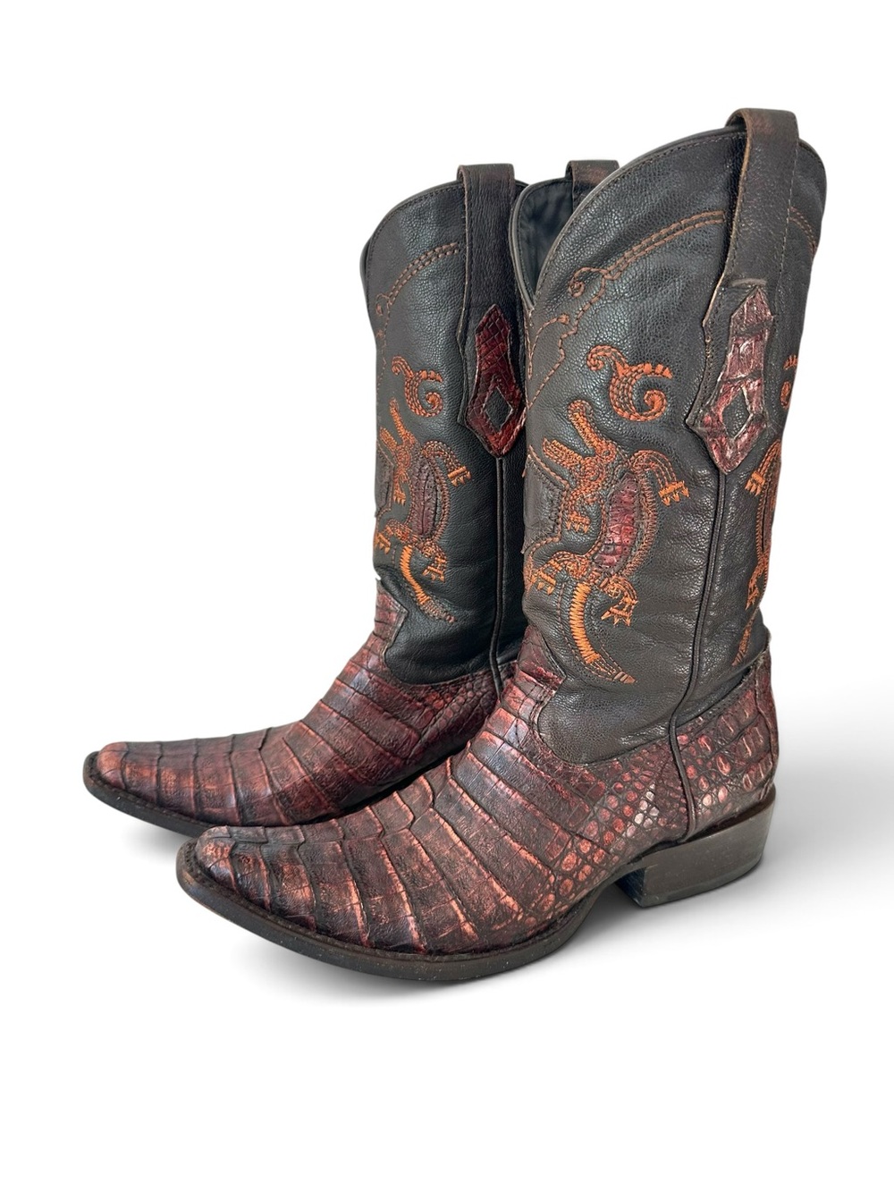 Cuadra Men’s Genuine Caiman Fuscus Cowboy Boots Burgundy Brown US8